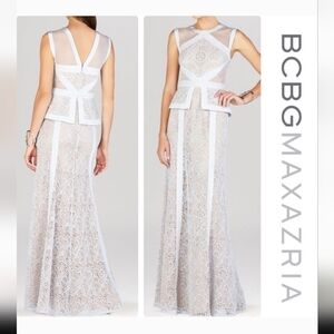 BCBGMaxAzria White and Cream Patterned Maxi Dress